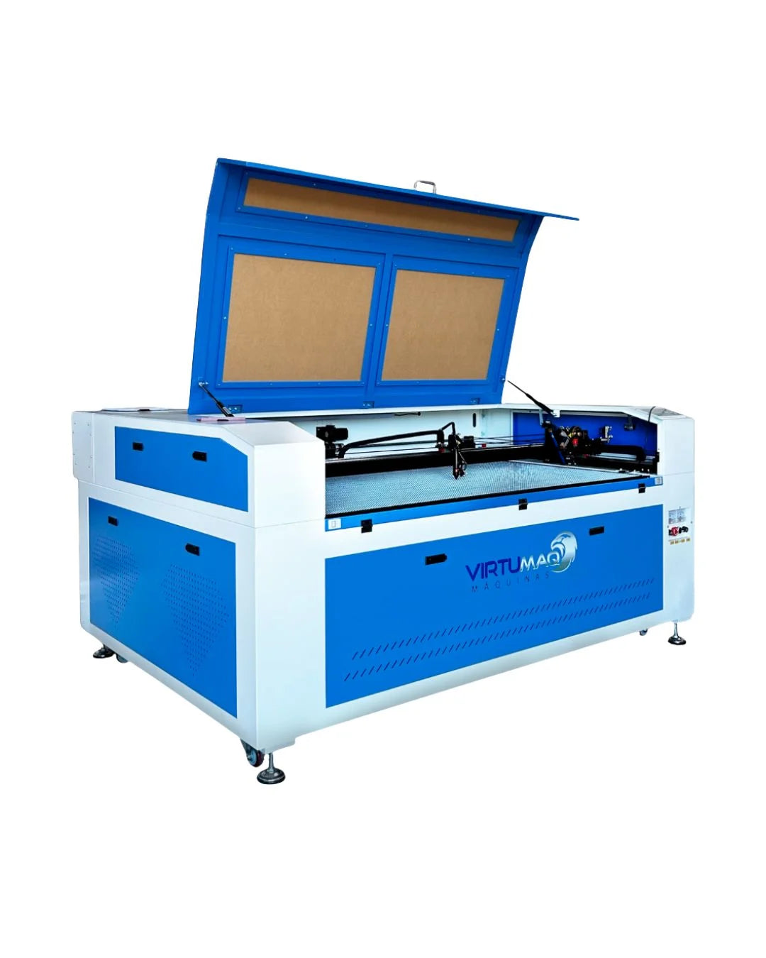 Máquina laser CO2 Virtumaq vista frontal com tampa aberta
